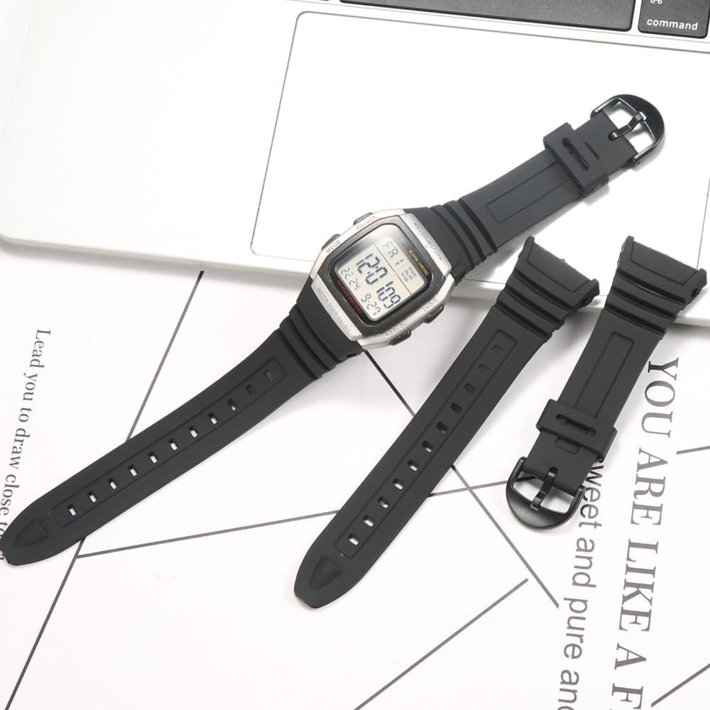 Resin Replacement Watch Band Compatible With Casio W 96H Mens Black Resin Strap