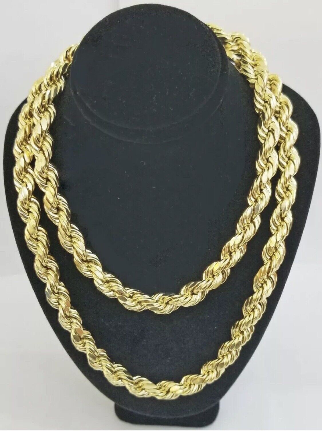 Certified 10K Yellow Gold Rope Chain Necklace 10mm 26” Men’s 10K Diamond Cut