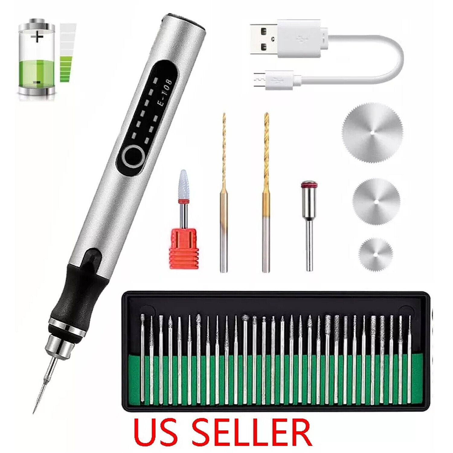 Cordless USB Rechargeable Engraving Pen with 33-Bit Kit Mini Electric DIY Tool
