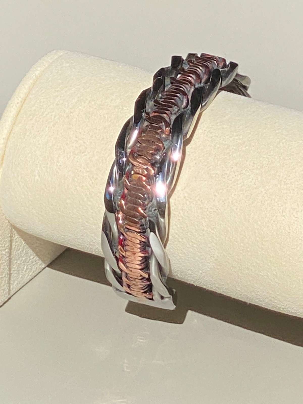 Mens Artisan Handcrafted Pure Stainless Steel & Pure Copper Cuff Made in the USA