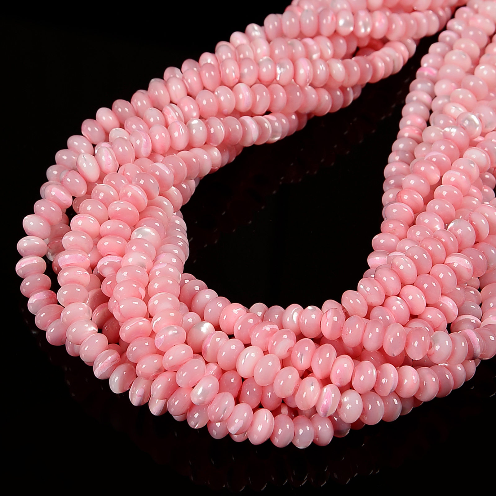 Pink Mother of Pearl MOP Shell Smooth Rondelle Beads 3x4mm 4x6mm 5x8mm 15.5″ Str