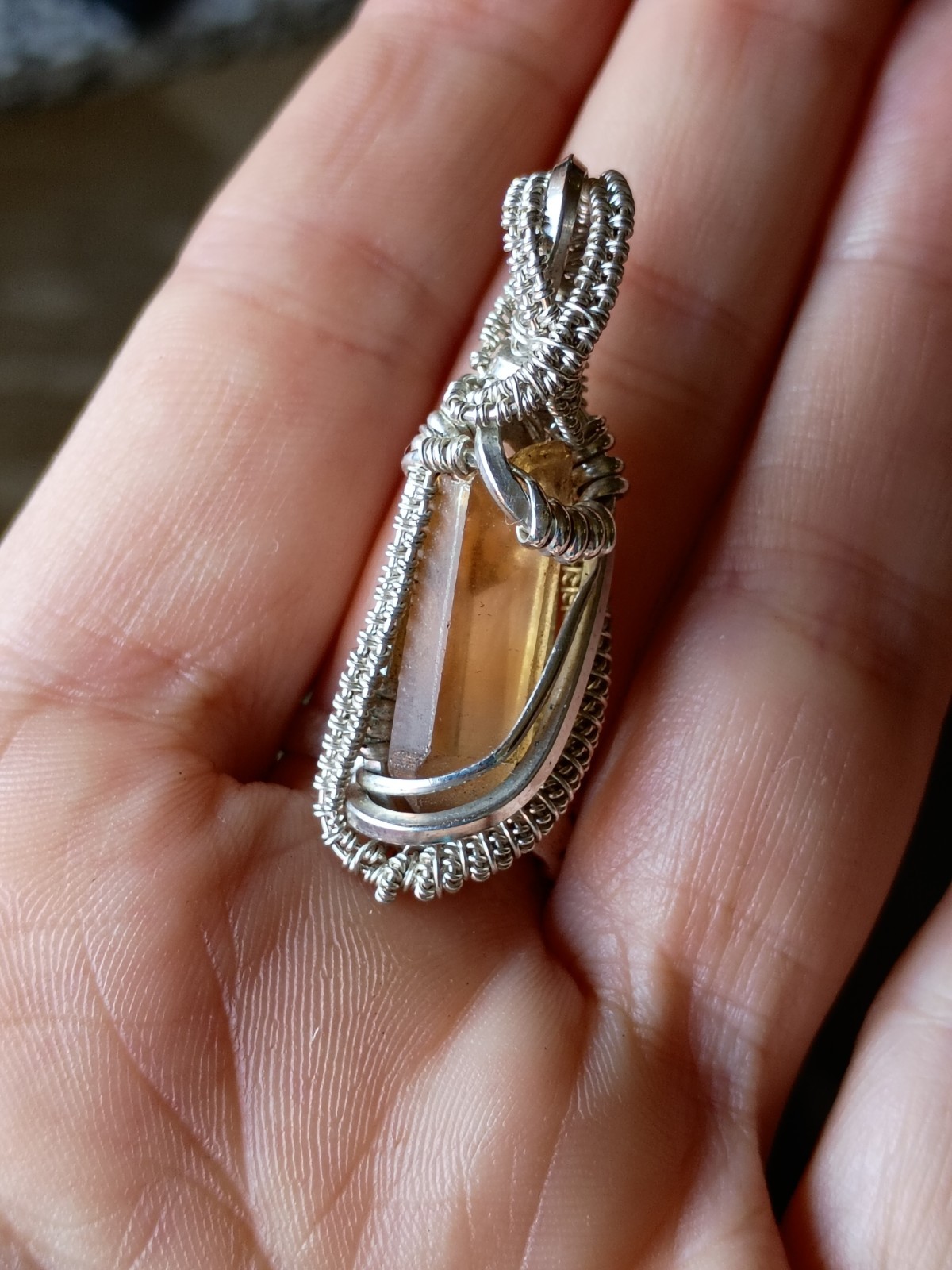 Citrine Crystal Pendant Sterling silver handcrafted amulet elegant necklace