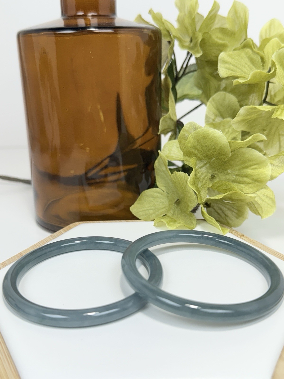 Blue Water Jade Skinny Hard Bangle Size: 55.5 Width: 6MM SET Of 2