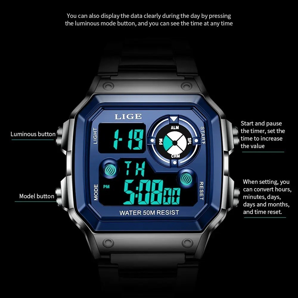 LIGE 2023 NEW Luxury Brand Men Watch Military Digital Watches Sport Wristwatch M