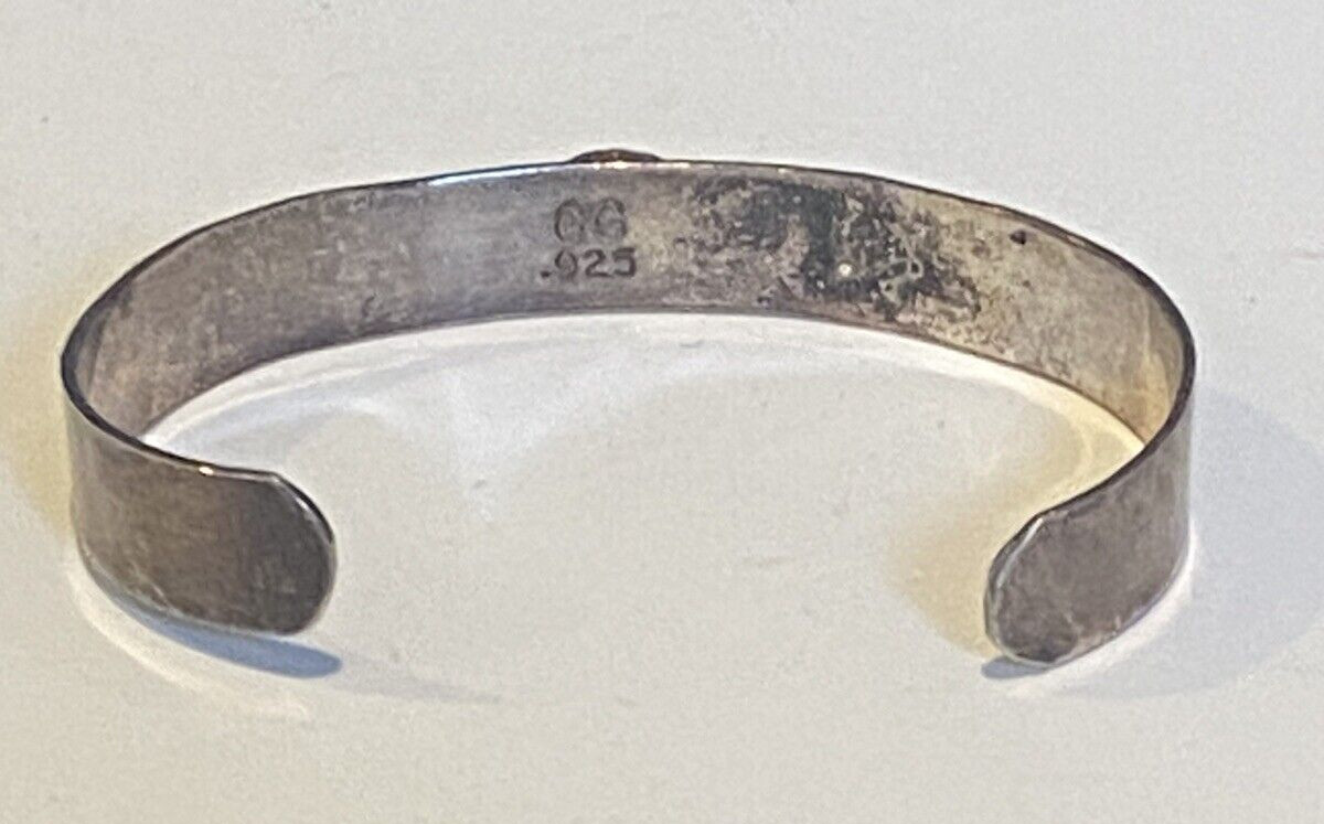 Fred Harvey NATIVE NAVAJO GERALDINE GOAT TURQUOISE STERLING Stamp Cuff Bracelet