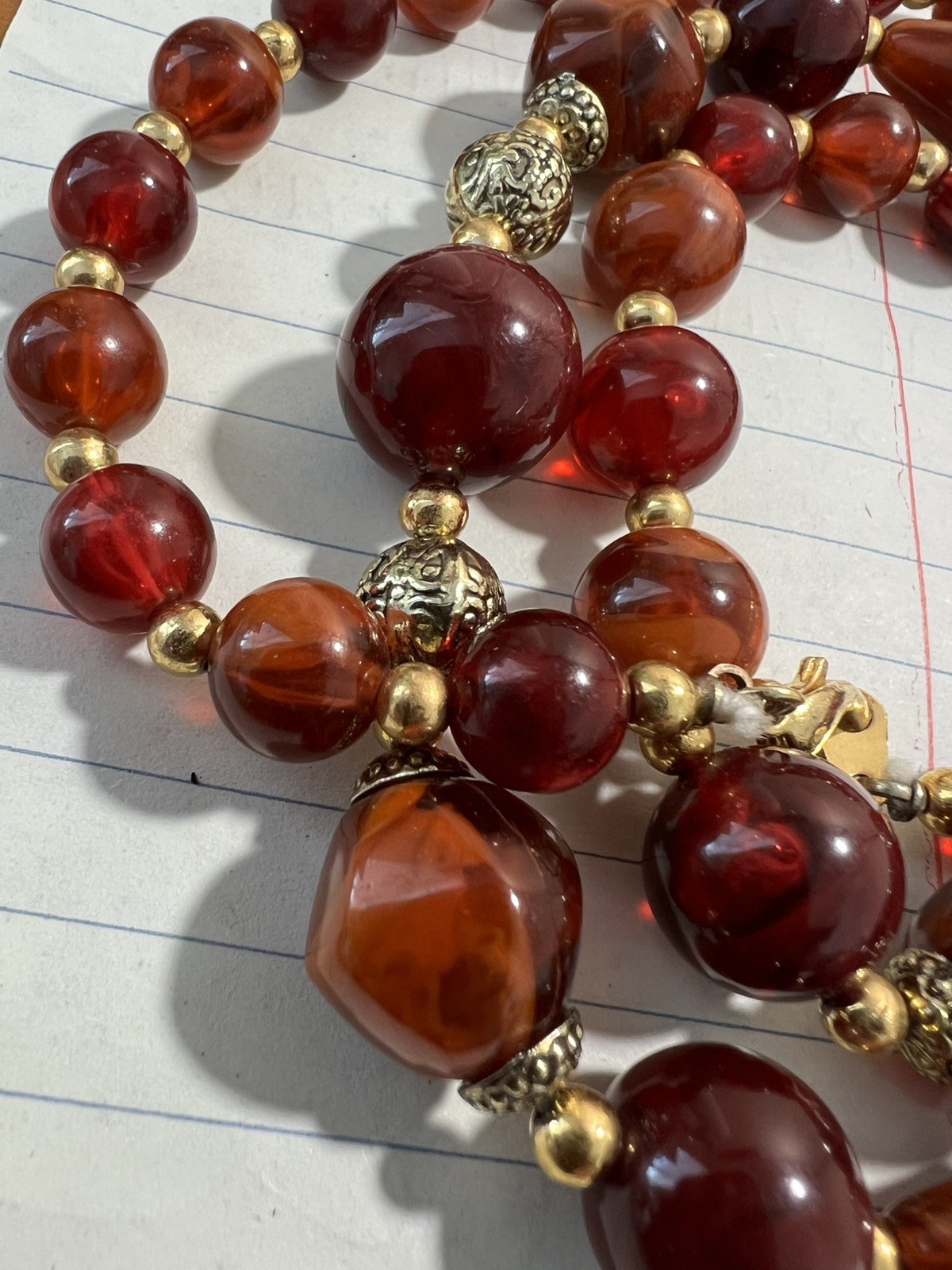 Creamy Blood Amber Gradient Beaded Necklace, 24 inches