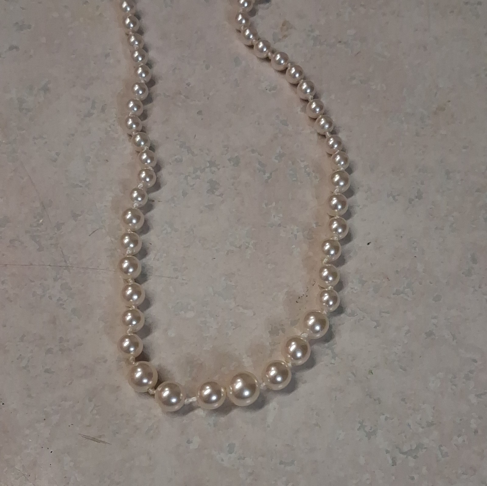 PMA White Imitation Pearl Beaded Necklace, Gold Tone, Lobster Clasp, Signed