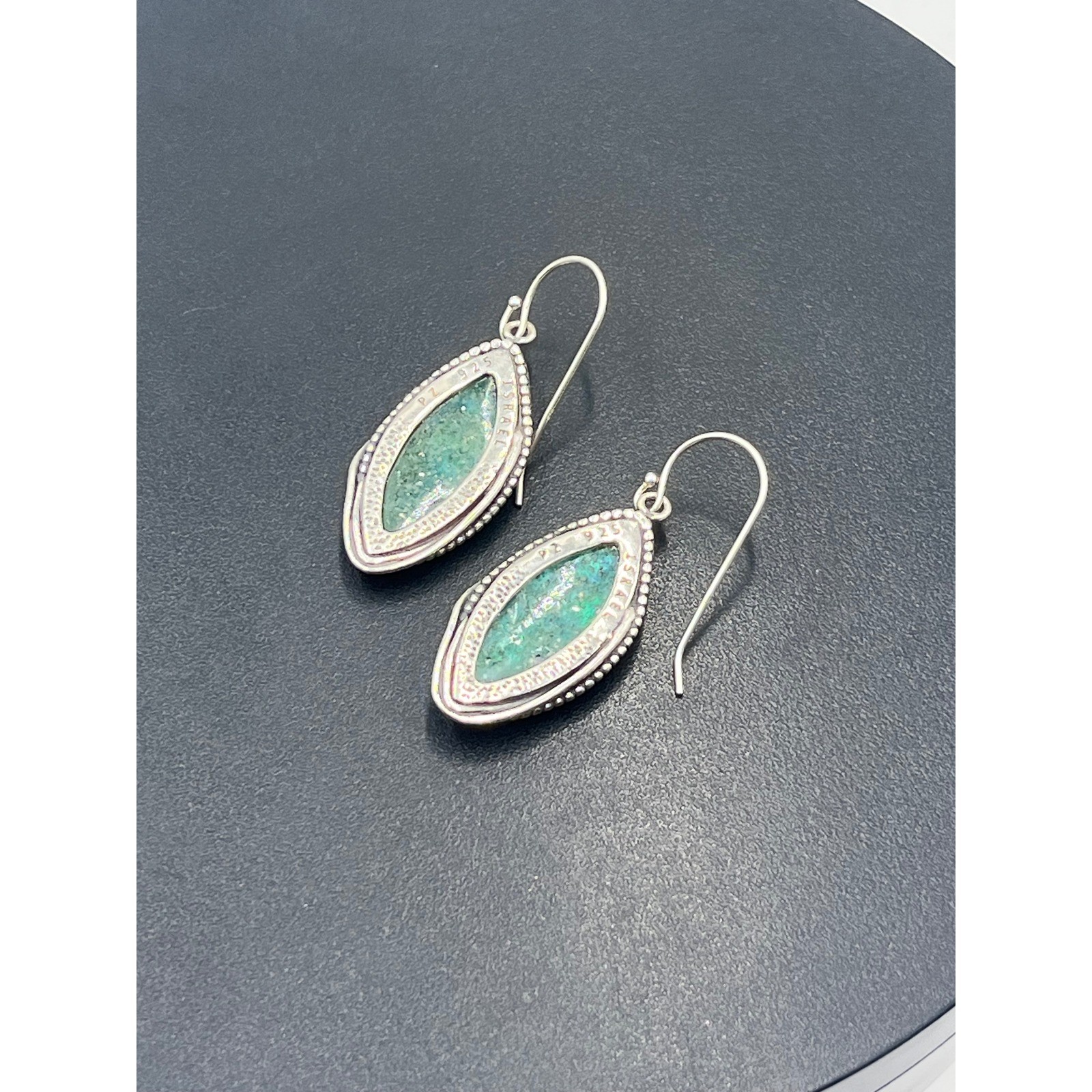 PZ PAZ Creations Israel 925 Sterling Roman Glass Checkerboard Dangle Earring