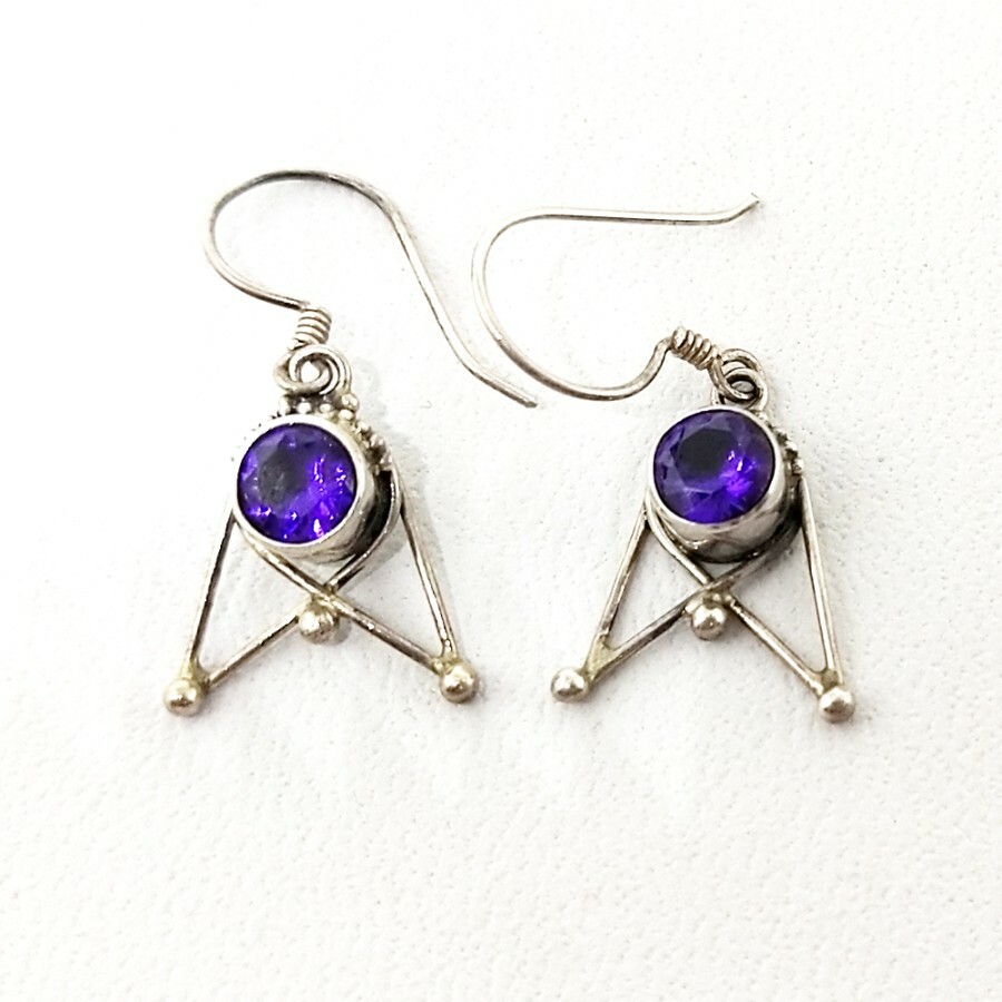 Blue Jewel Sterling Silver 925 Traingle Earrings Handmade Fashion Natural Stone