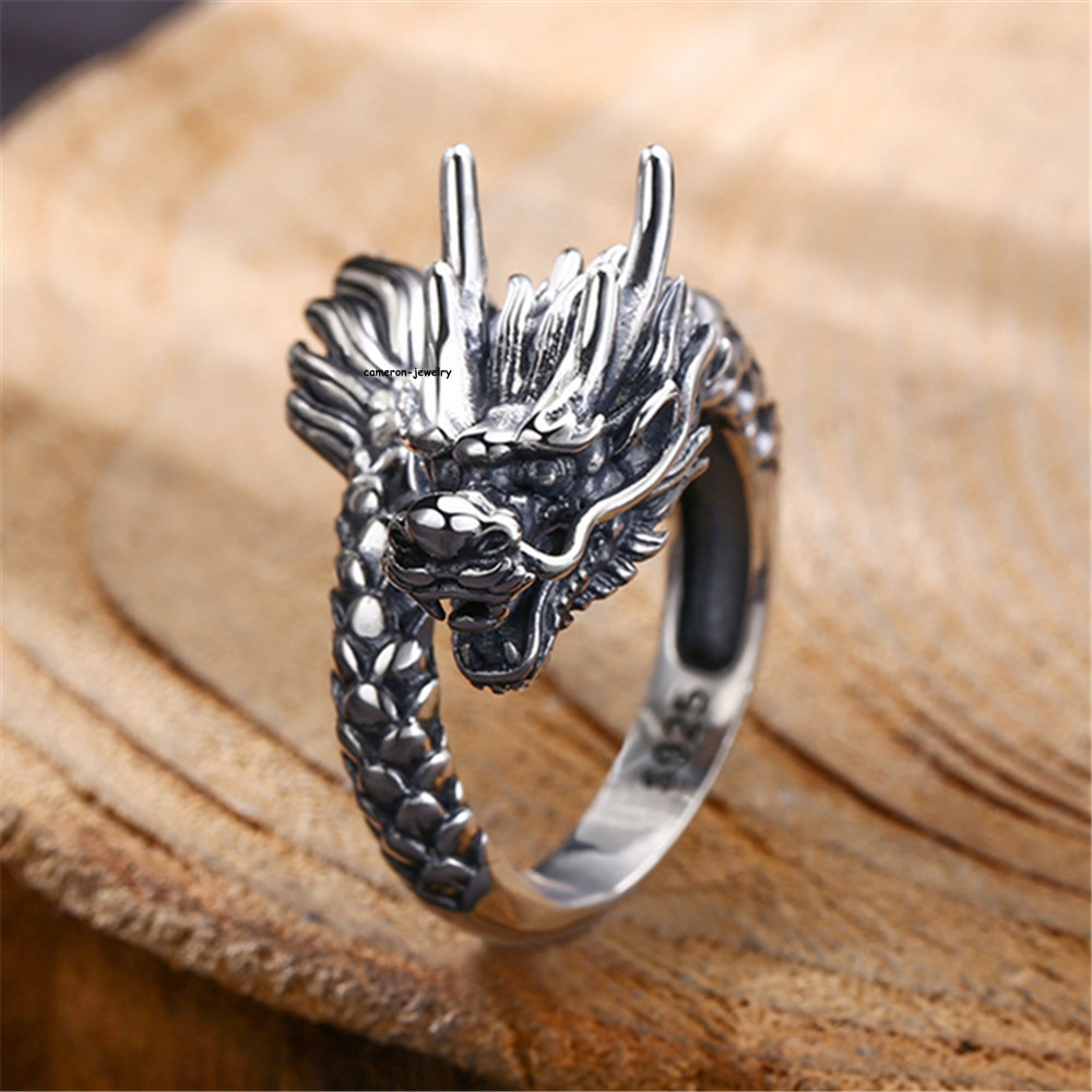 Pure S925 Sterling Silver Men Women Lucky Dragon Tail Open Ring 11-12g Us:7-11