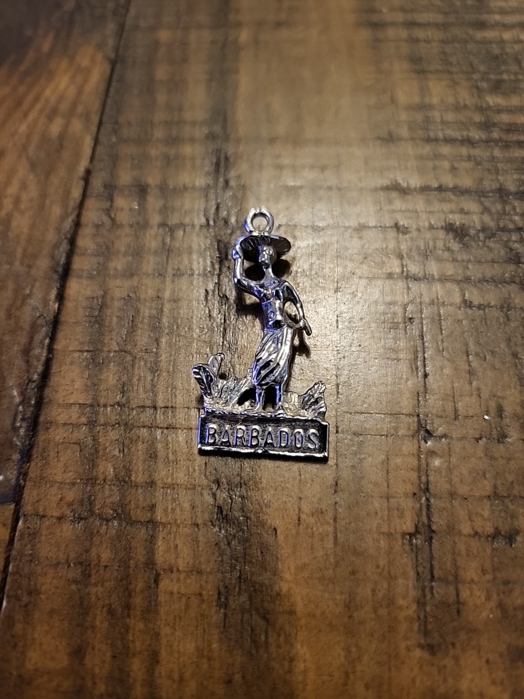 Barbados 925 Solid Sterling Silver Charm Pendant Woman Carrying Baske 1 1/4 Inch