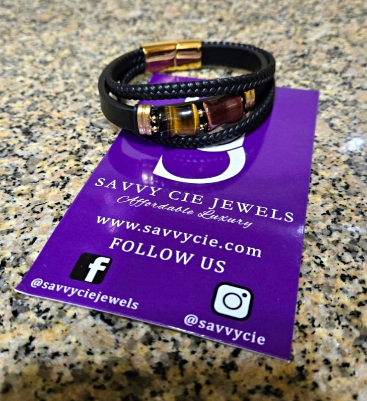 Savvy Cie Jewels Black Braided Leather Bracelet Magnetic Gold-Tone