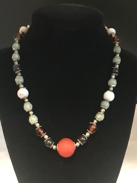 Natural Earth and Silver Tone 16″ Beaded Necklace
