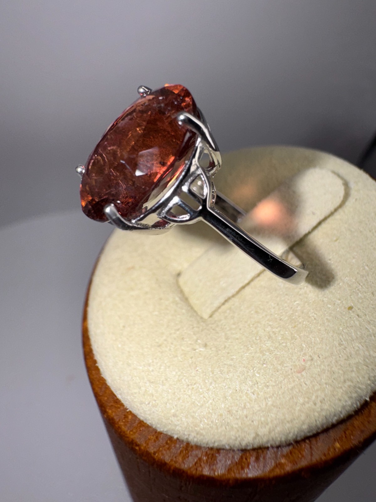 Natural Oval Red Tourmaline Ring, 4.8 Carat Rubellite, Sterling Silver, Size 7