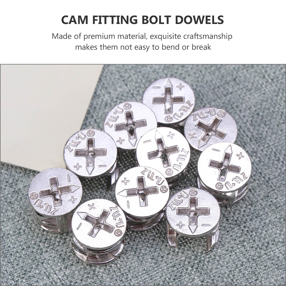 24 Sets Durable Cam Bolt Nut Dowels Furniture Fasteners Plastic Zinc Alloy Metal