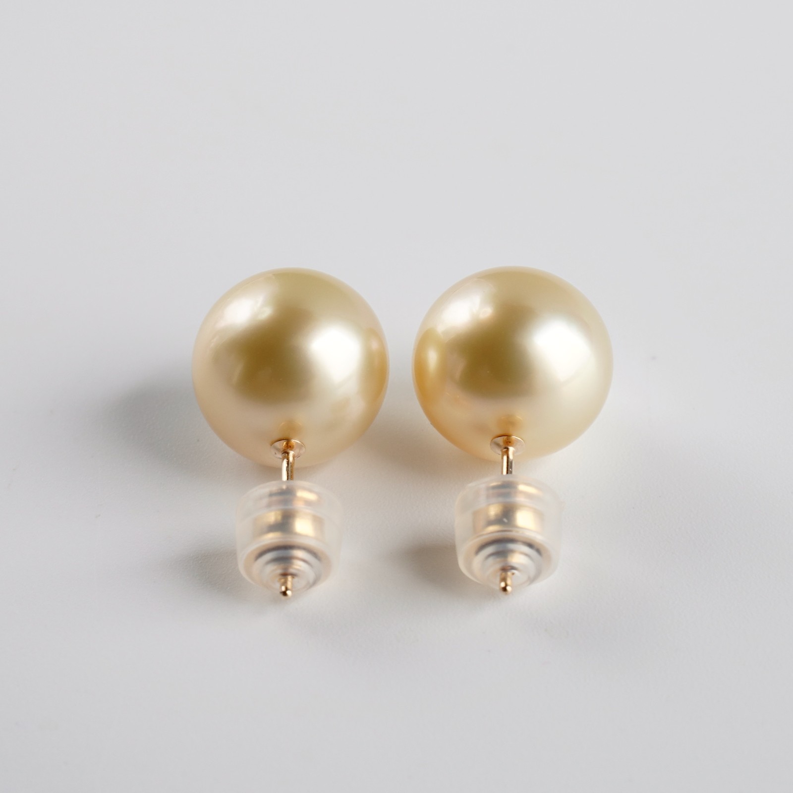 Big 11.6mm Round Light Gold South Sea Pearl Stud Earrings 10K Yellow Gold