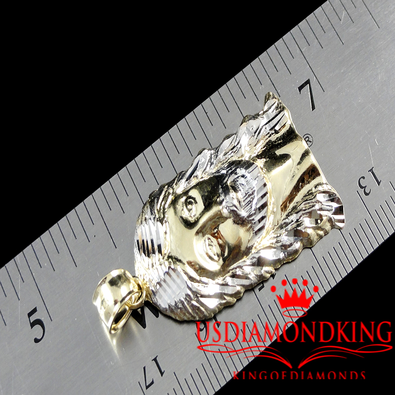 1OK TWO TONE GOLD DIAMOND CUT HOLY JESUS FACE CHARM PENDANT 1.5 INCH 3.7 GRAMS