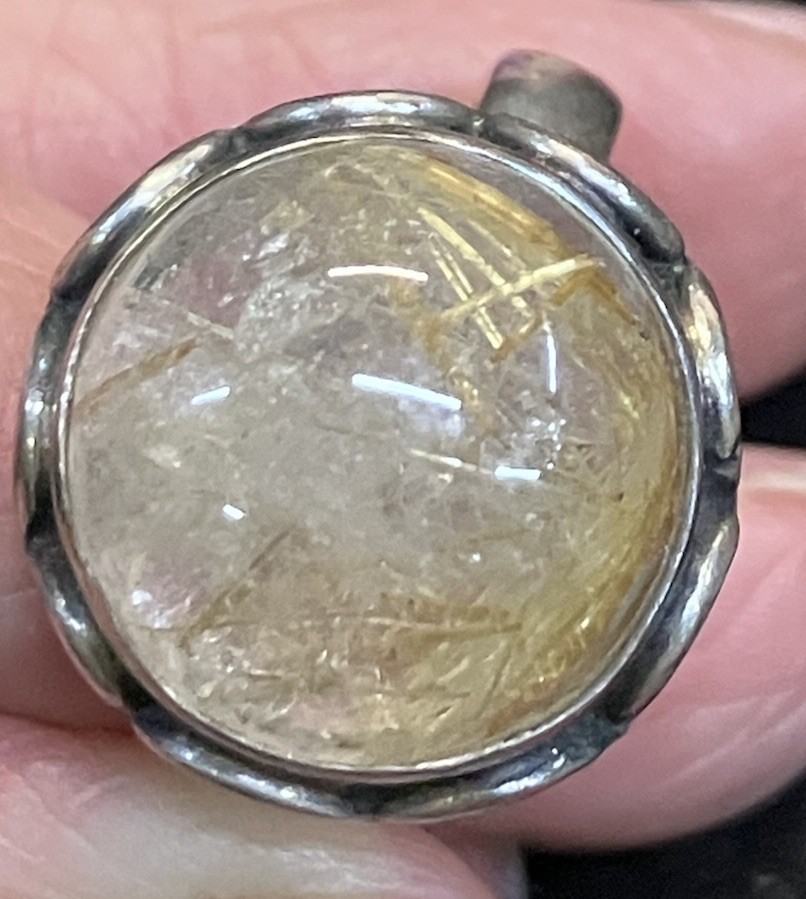 Sterling Silver ring featuring a natural golden rutilated quartz stone Size 8.5