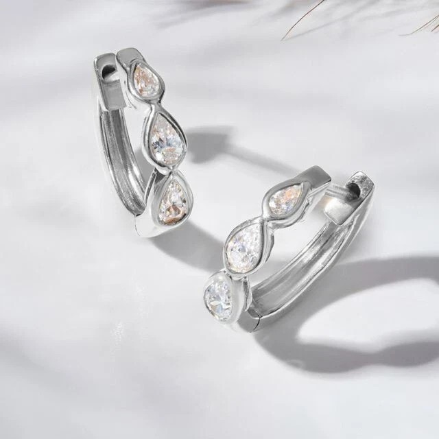 Pear Cut Simulated Diamond Women’s Clip On Huggie Hoop In 14k White Gold Plated