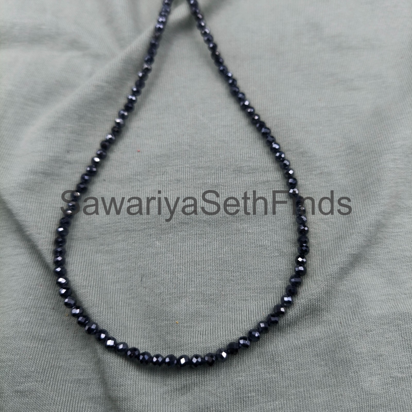Black Spinel 3mm Faceted Necklace, Minimalist Sterling Silver Clasp, Handmade