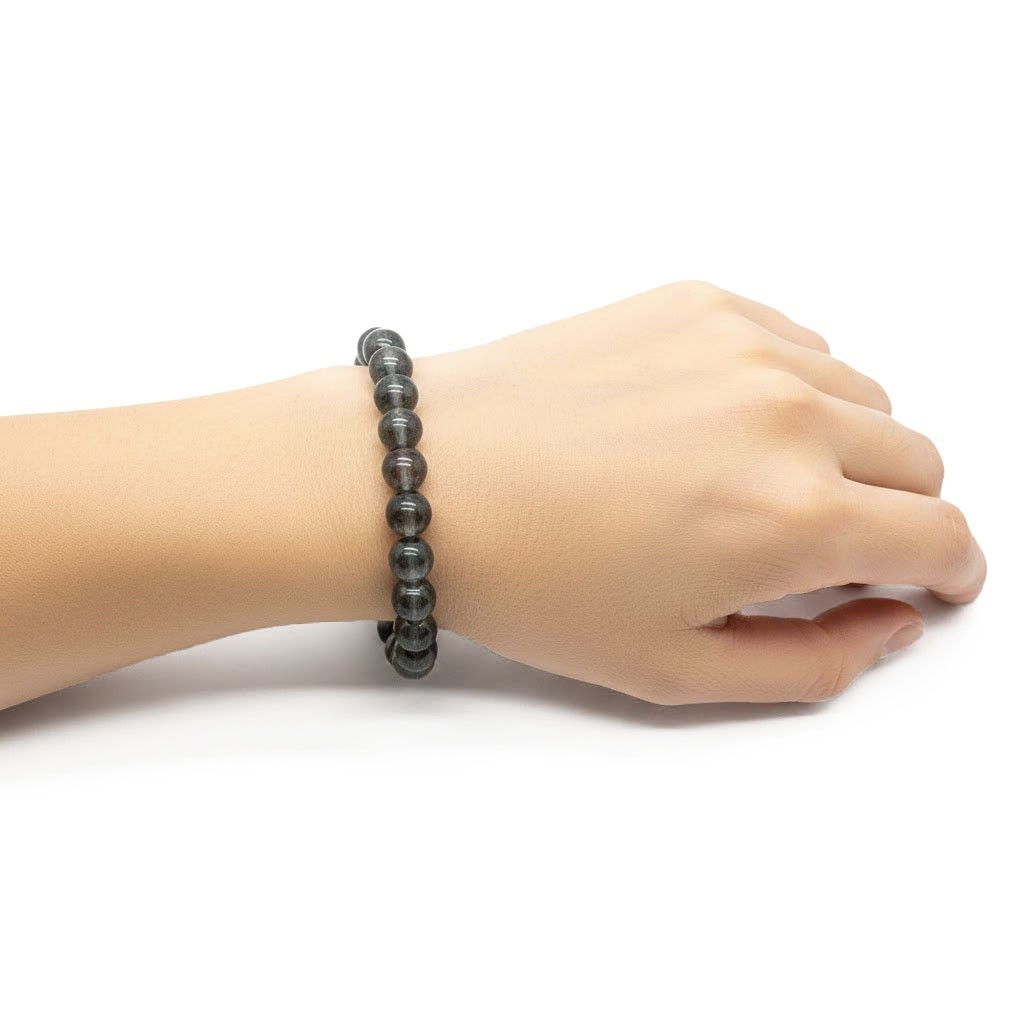 Natural Black Rutilated Quartz Bracelet 8mm Beads Stretch 16cm Wrist
