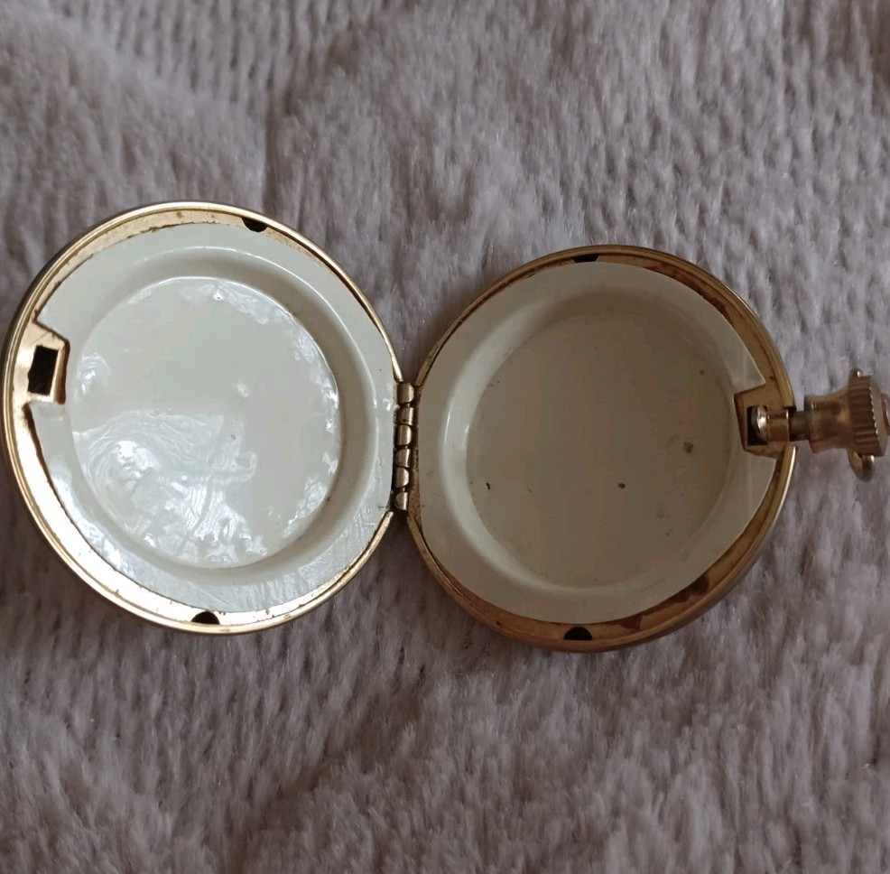Vintage Pocket Watch Case Pill Box Gold Tone Embossed Retro Style Locket Pendant