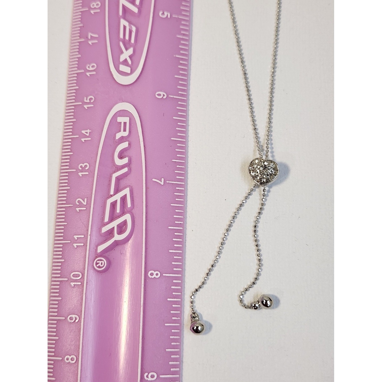 NIB Sterling Silver Heart Bolo Adjustable Slider Pavé Lariat Necklace 16″