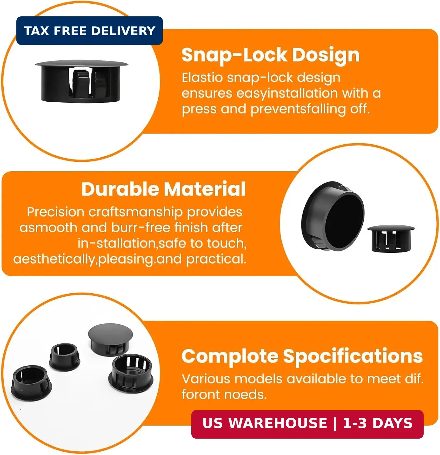 190 Pcs Black Plastic Hole Plugs, 9 Sizes Round Screw Hole Plugs | Flush Type Pa