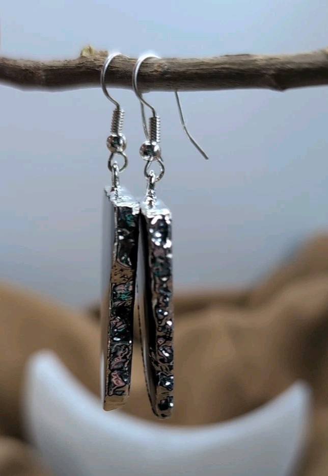 Natural Purple Agate Geode Slices Hook Earrings With Silver Plated Edge Brazil