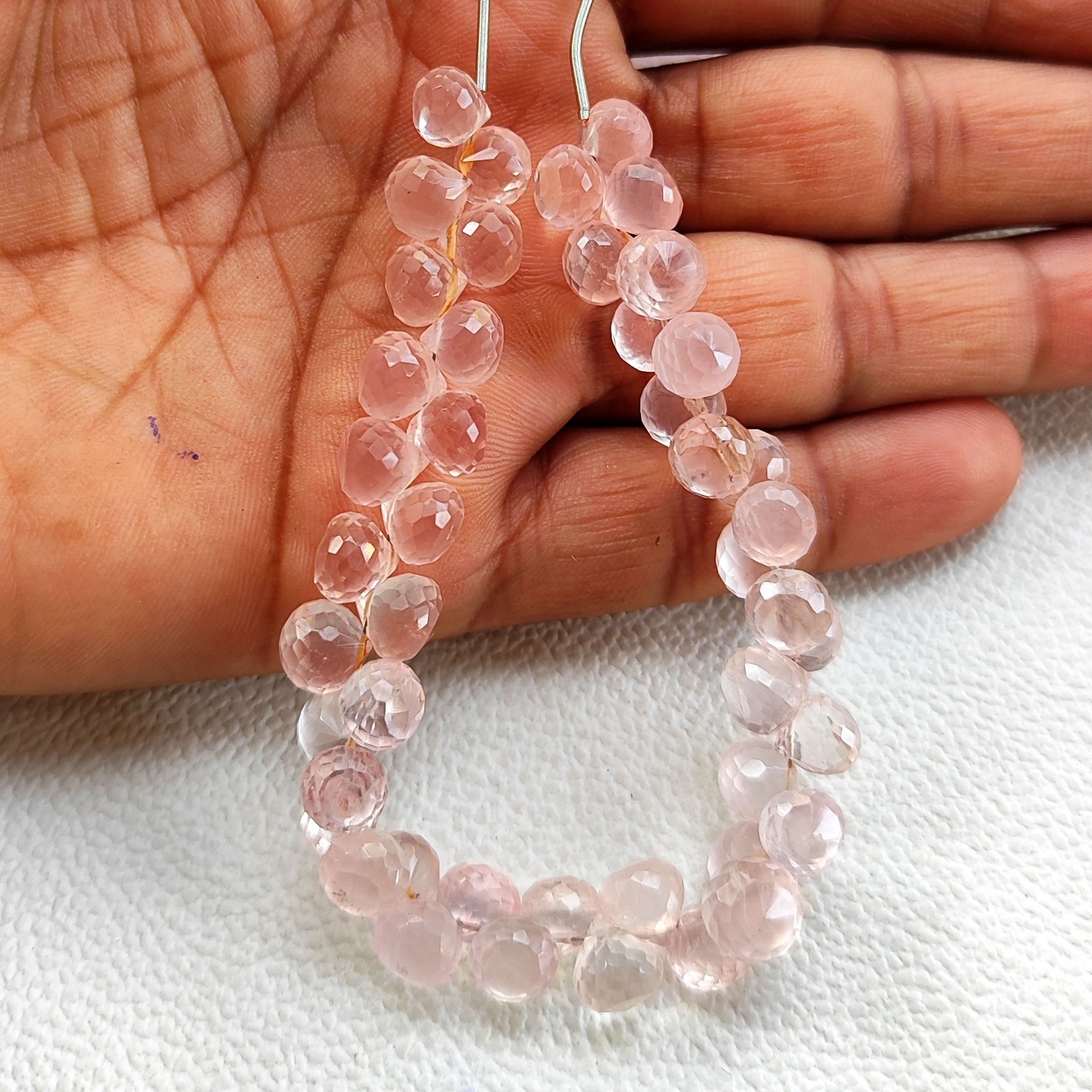 Natural Rose Quartz 7mm Faceted Onion Shape Beads 7″ Strand India Gemstones