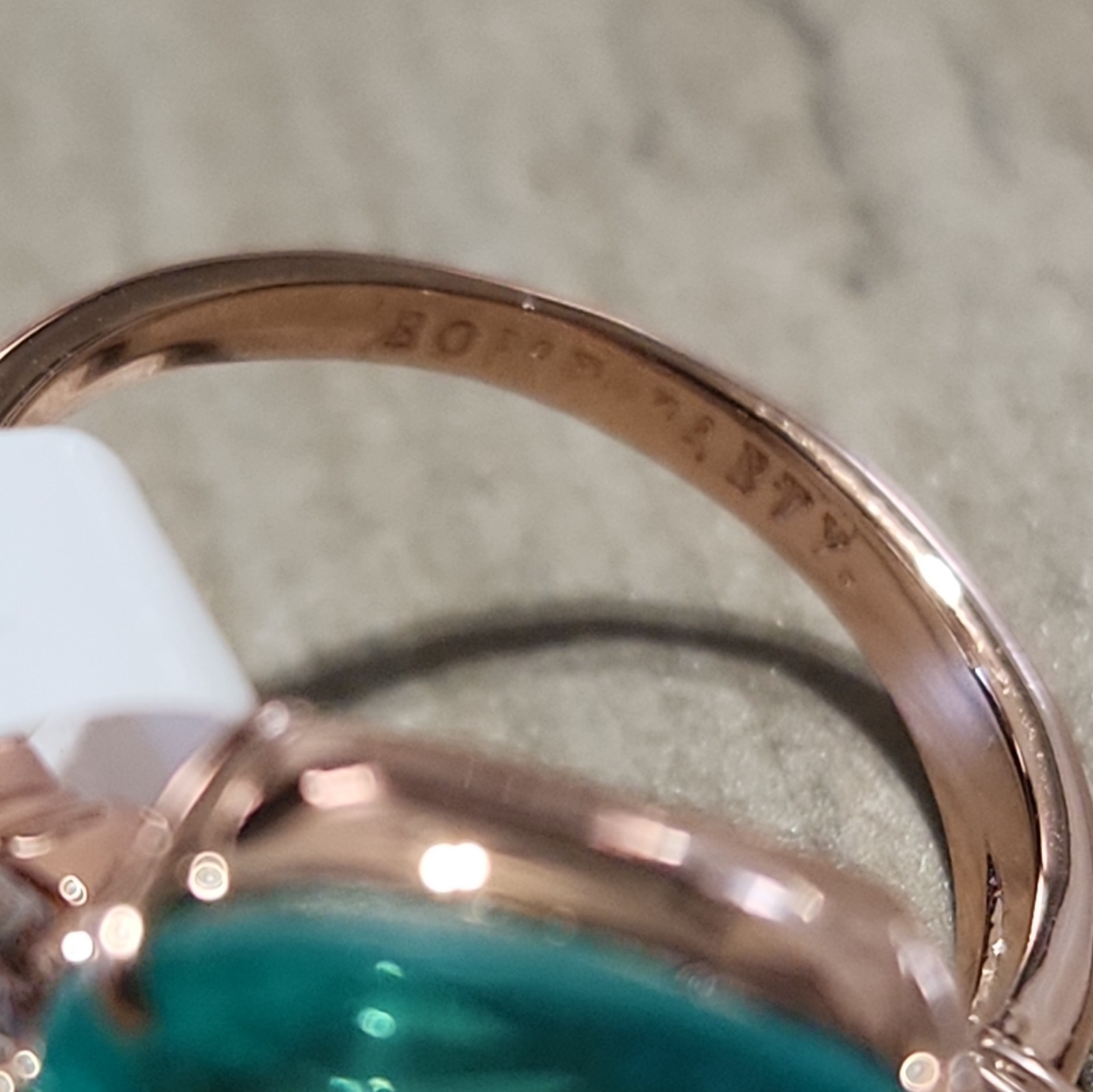 BP Sz 9 Rose Gold Plated Cocktail Wrap Band Pear Aqua Green Spinel & CZ Accents