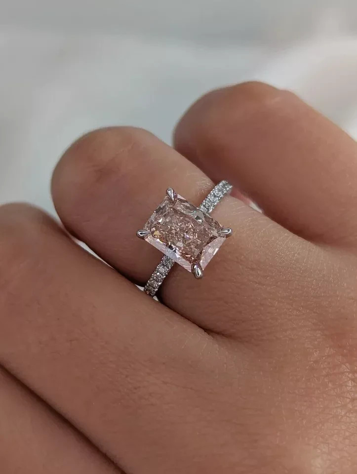 3.20 Ct Radiant Cut IGI Lab Created Diamond Ring 950 Platinum Fancy Vivid Pink