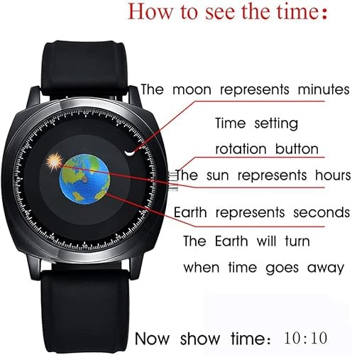 50M Waterproof World Map Watches for Men Classic Earth Globe Moon Sun Rotatin…