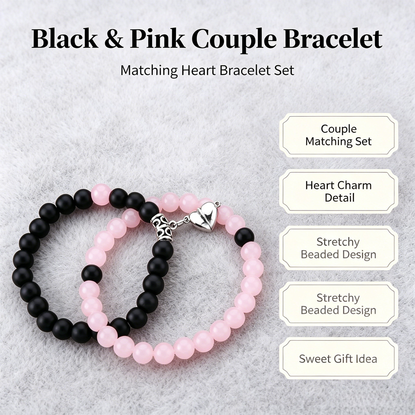Couple Bracelet Beaded Bracelet Heart Charm Bracelet Valentine’s Day Gift Birth