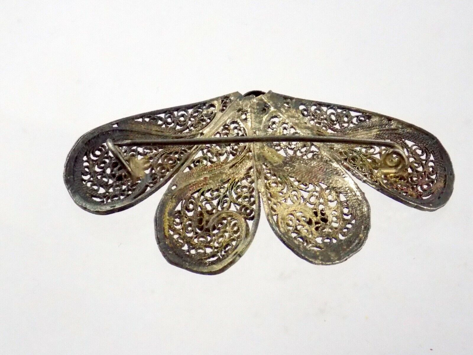 Vintage Unmarked 800 Silver Filigree Butterfly Brooch or Floral Pin 8.8 Grams