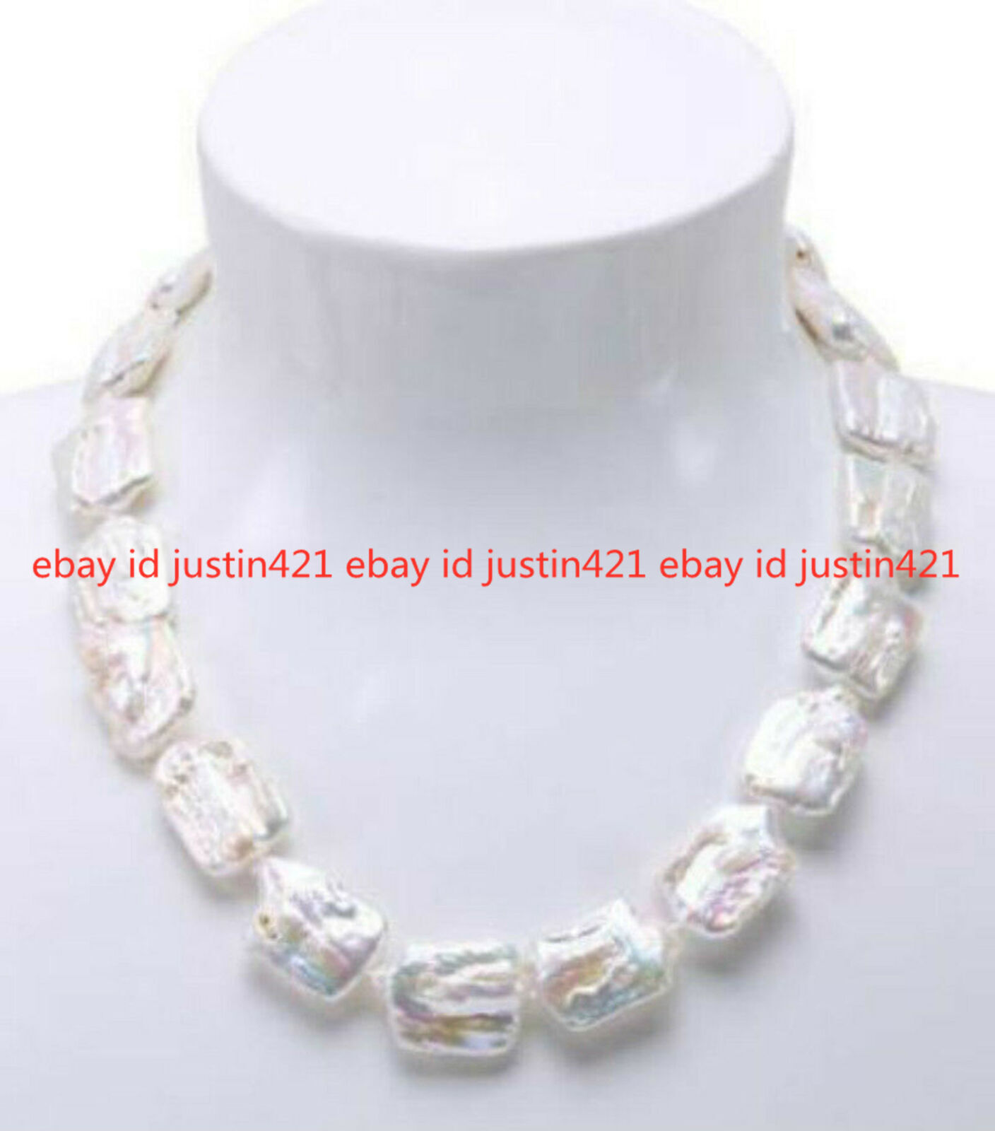 Natural 17×21mm White Rectangle Baroque Freshwater Pearl Necklace 16-36″ AAA