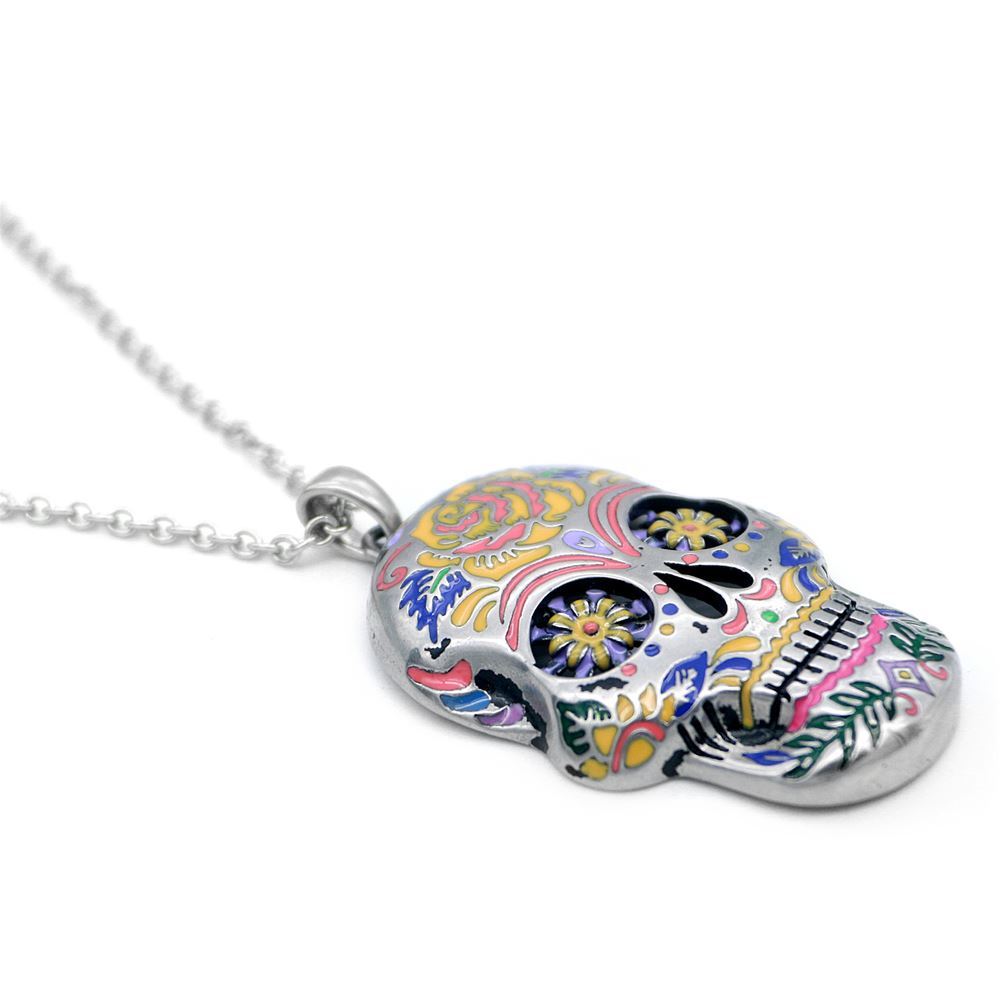 The Floral Sugar Skull Necklace Day of the Dead Pendant Jewelry By Controse