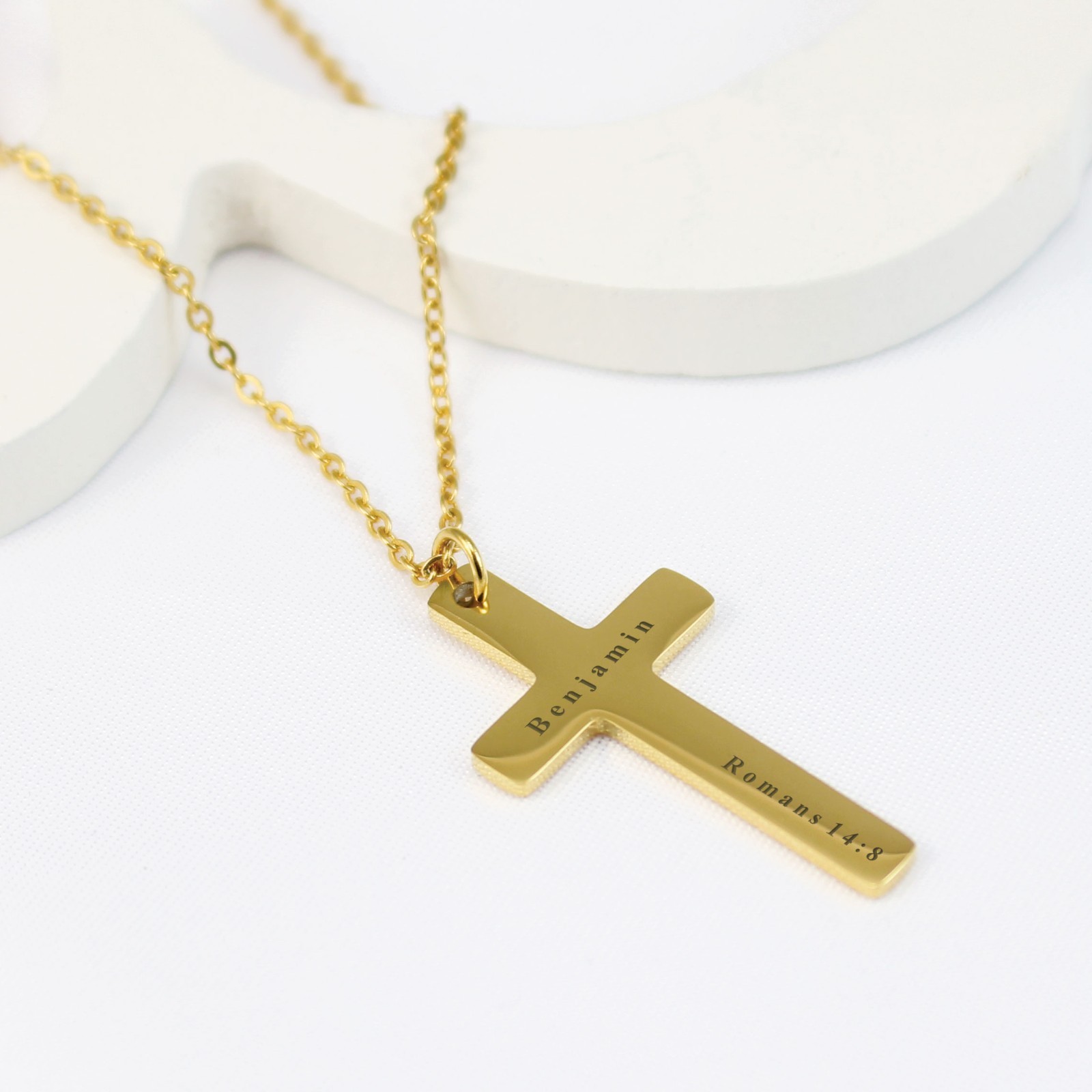 Personalized Cross Necklace: Engraved Name & Birthdate, Stainless Steel