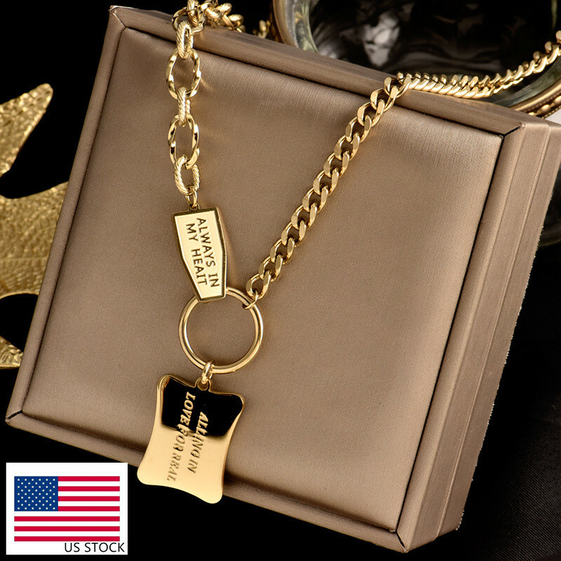 Woman 18K Gold Plated Stainless Steel Love Charm Sweater Chain Rolo Necklace