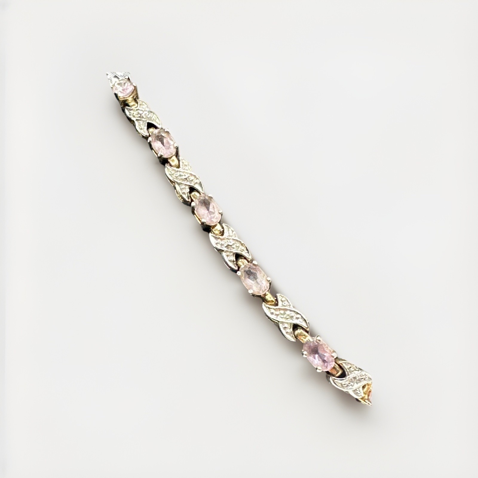 Sterling Silver Gold Plated Light Amethyst Tennis X’s & O’s Love Bracelet