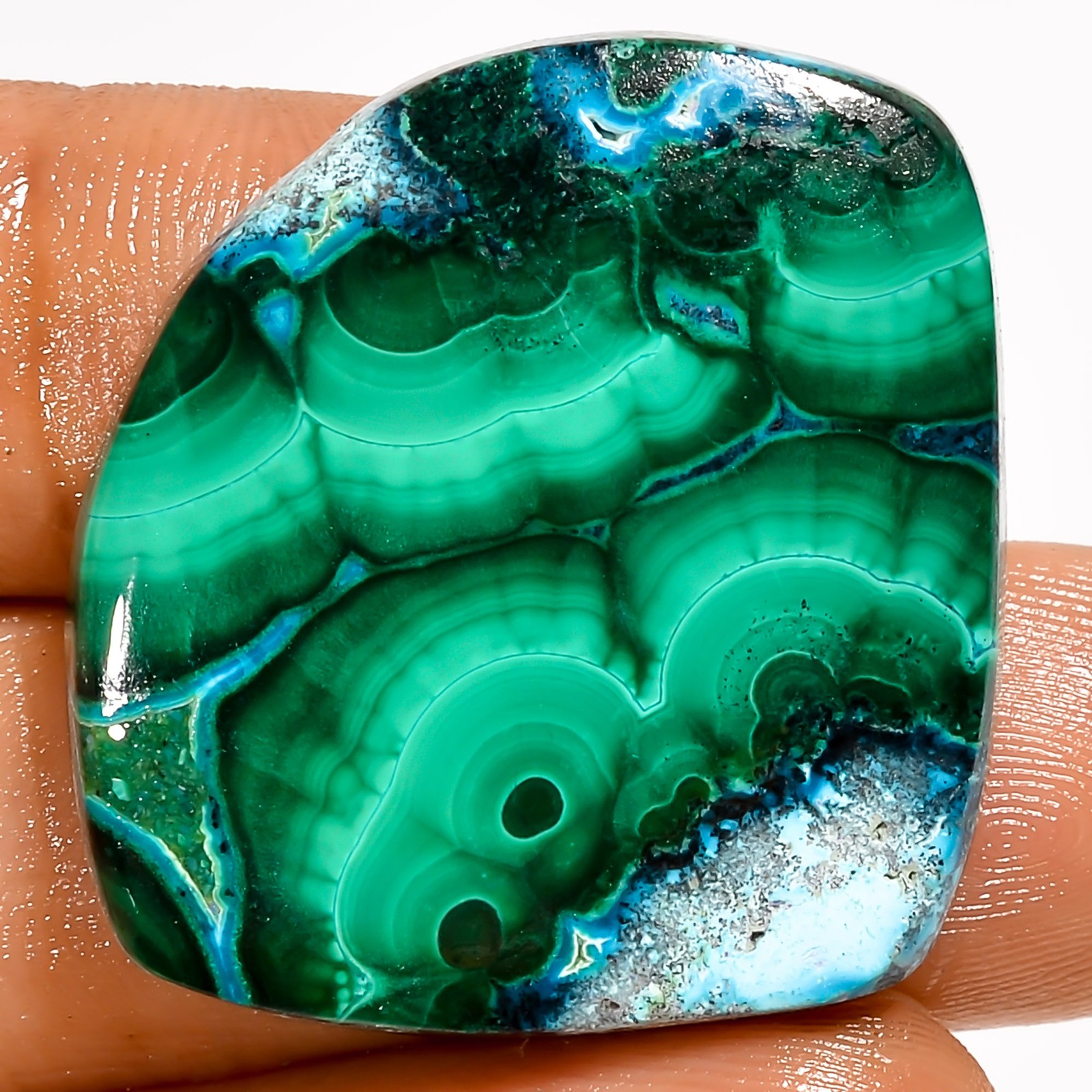 Natural Malachite Chrysocolla Fancy Cabochon Gemstone 50.5 Ct 27X26X5 mm UG-4280