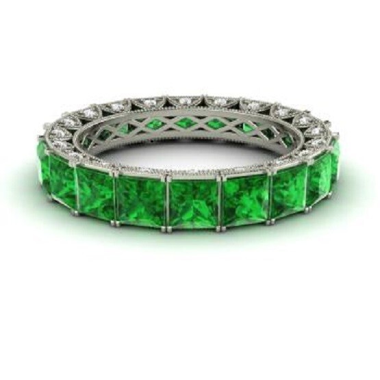 3.75 Ct Natural Emerald Diamond Wedding Bridal Eternity Band 14K White Gold