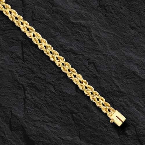 14k Yellow Gold 7″ Solid Two Strand Multi Line Rope Bracelet 3MM 3.8 grams