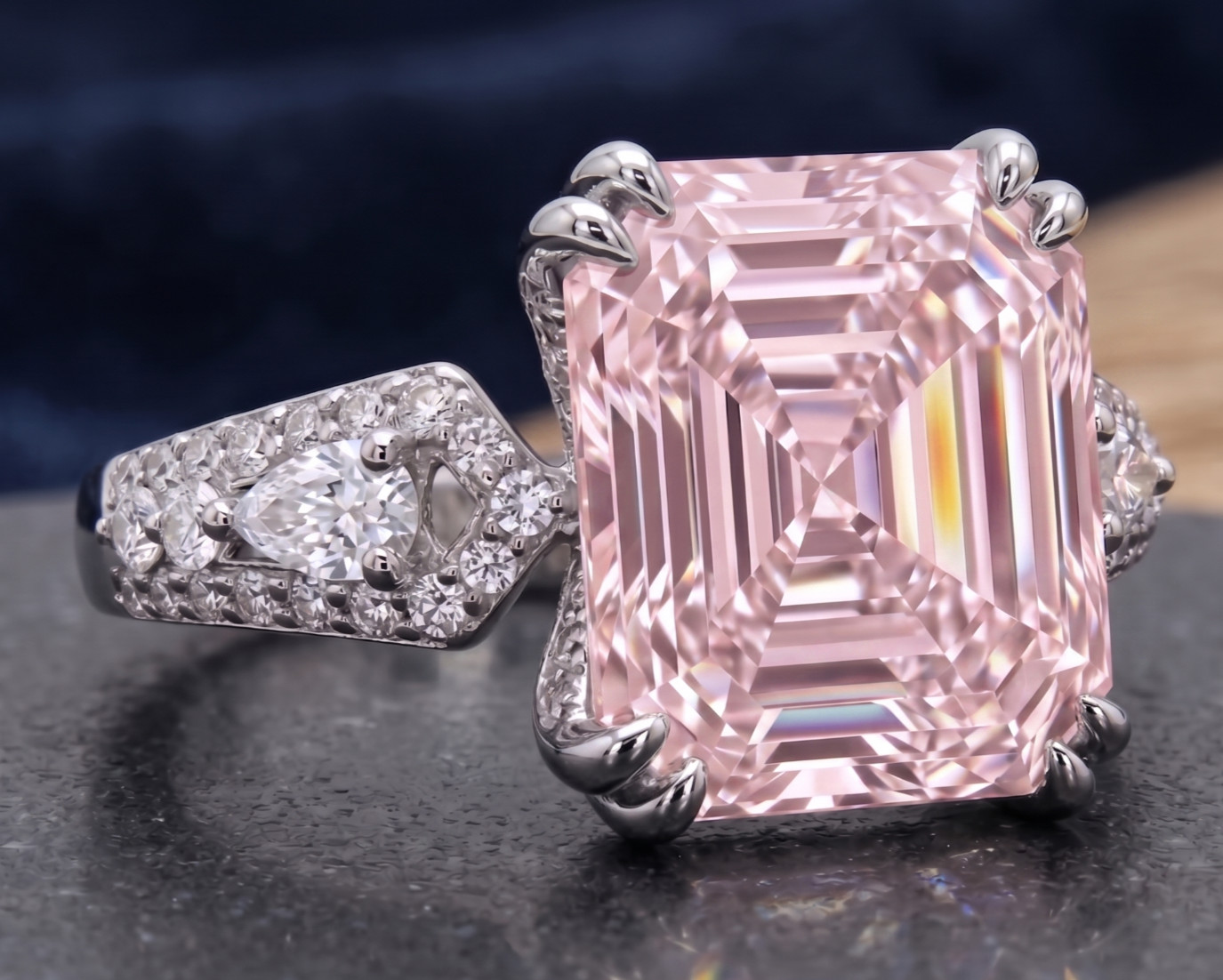 8.60 Ct Certified Asscher Cut Pink Natural Diamond Ring VVS1 White Gold Finish