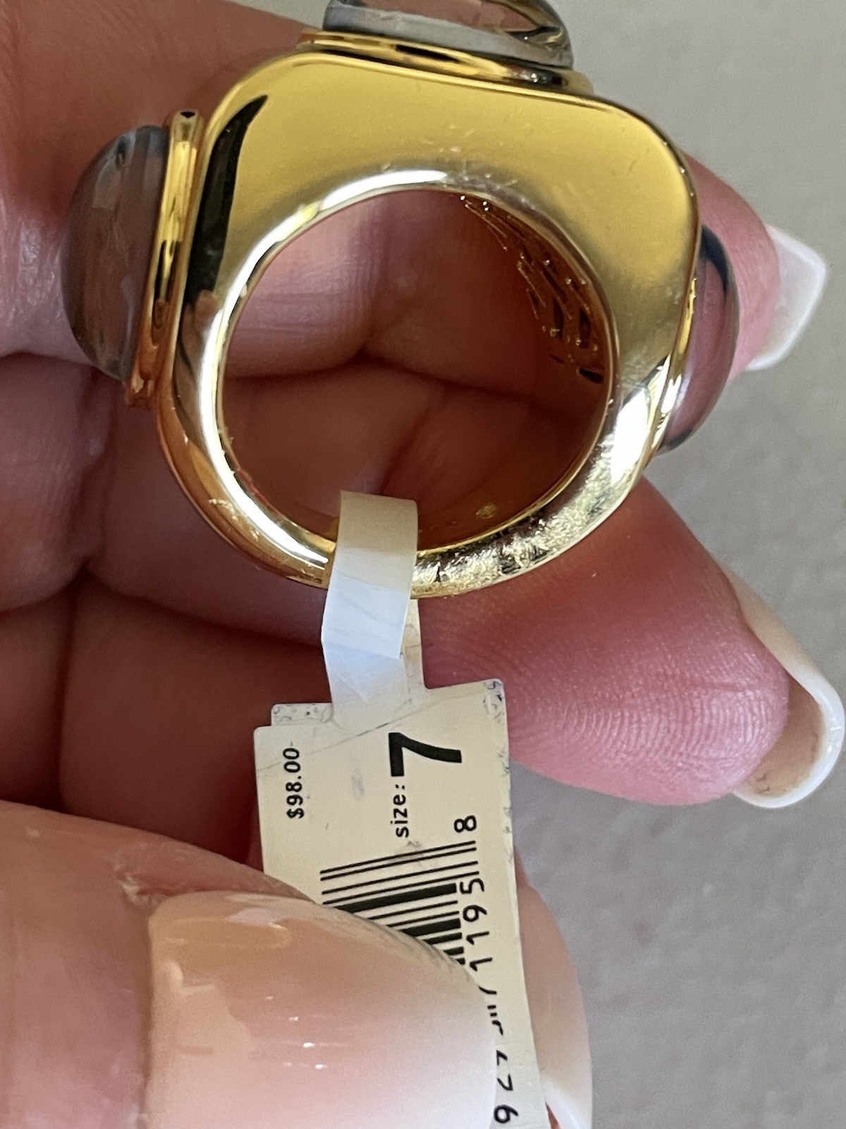 KURT GEIGER LONDON GOLD TONE CHUNKY MOOD RING SQUARE UN GREEN/ BLUE 7
