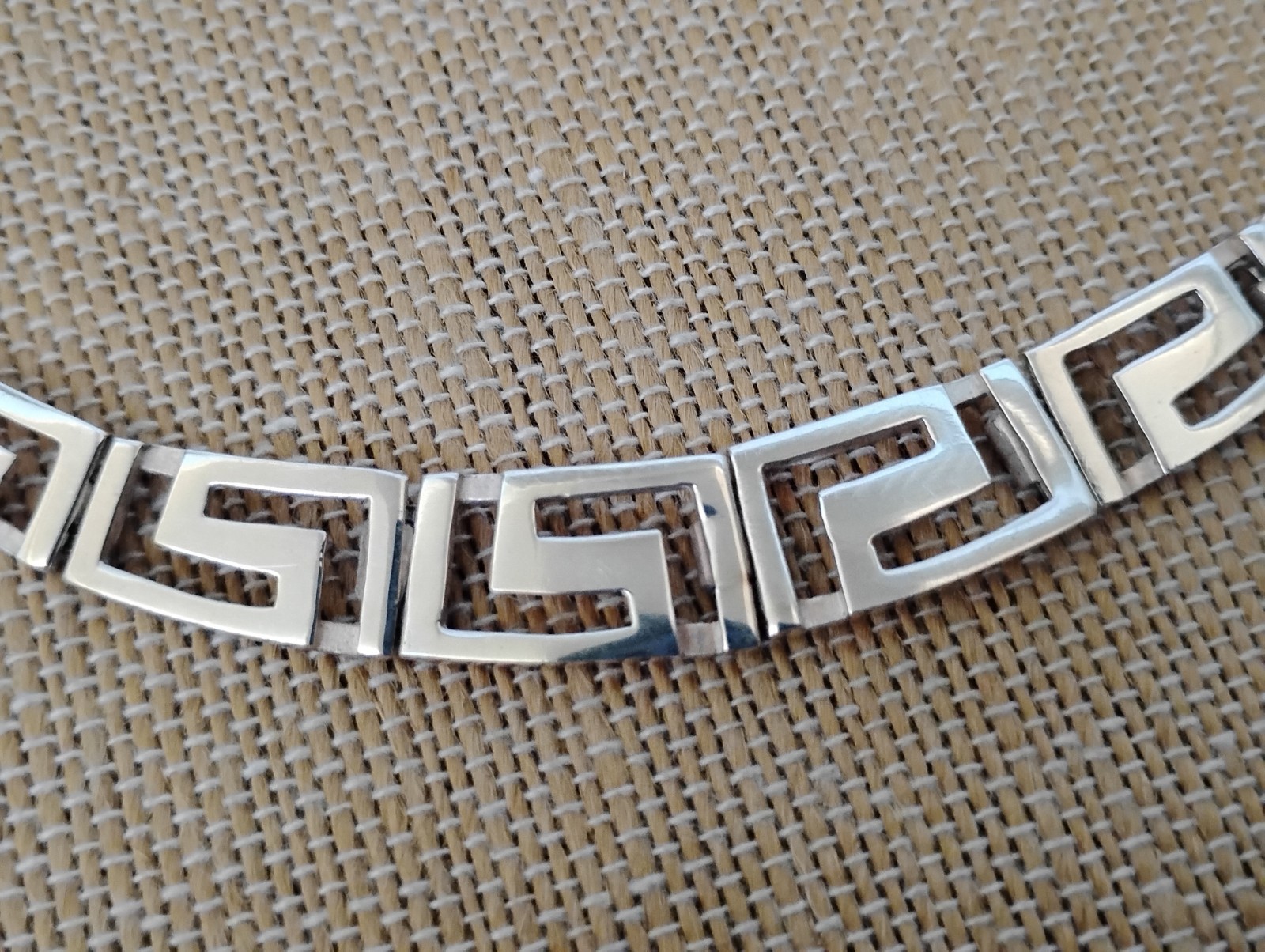 Sterling Silver Greek Key Necklace Graduated Openwork Links 17.5″ 36.9g