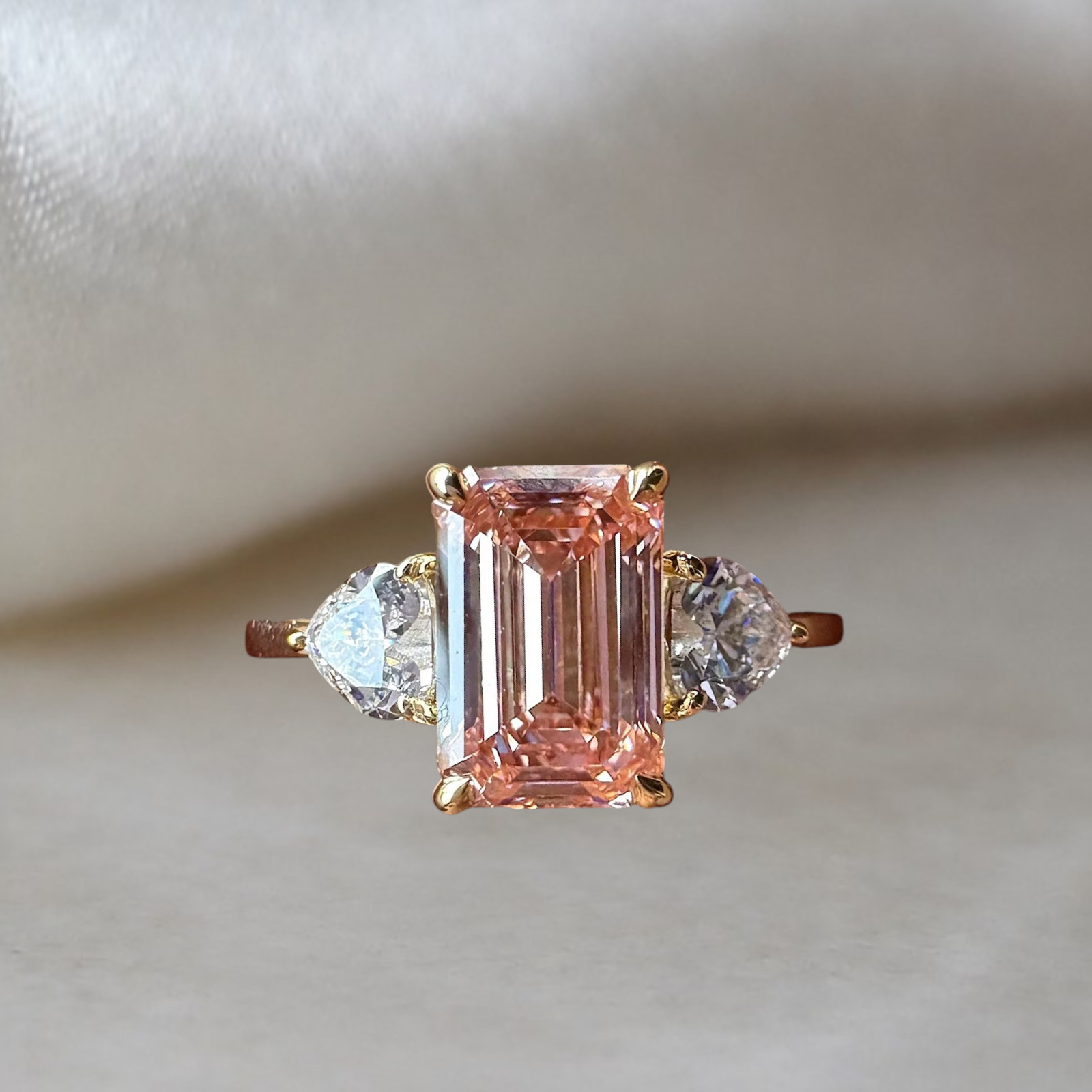 Fancy Intense Pink Diamond Ring Emerald 6.00 Carat IGI Lab Grown 18K Yellow Gold
