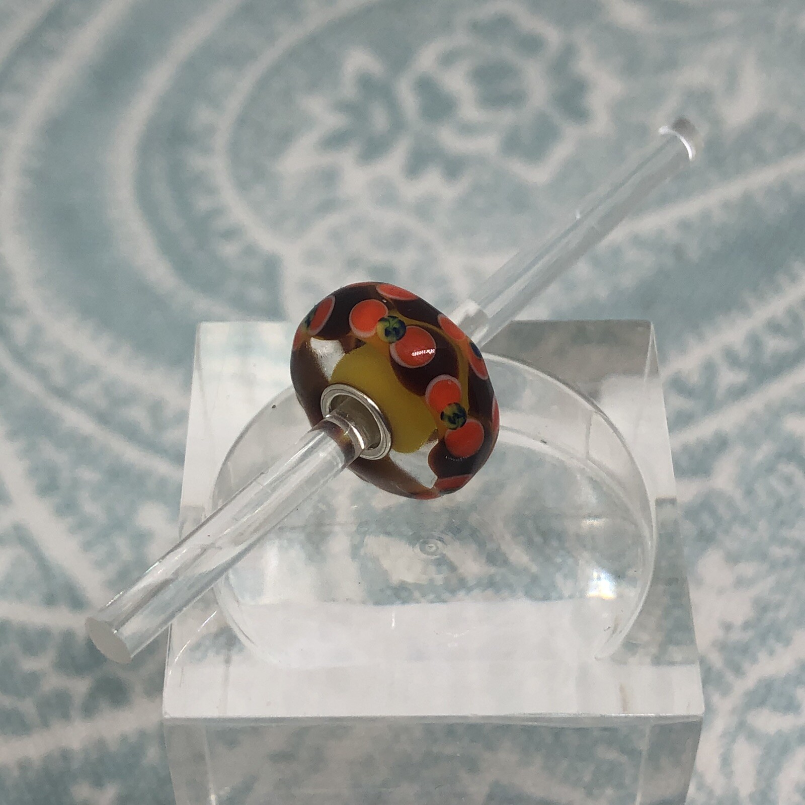 Authentic Trollbeads OOAK Orange & Brown Chains Blue with Dots on Yellow CC, New