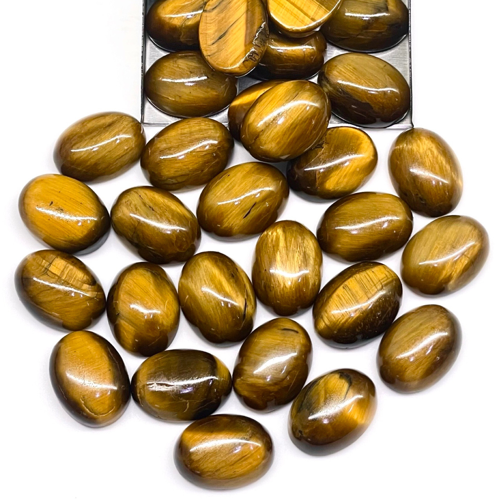 16 Pcs Natural Tiger Eye 15.8×11.6mm Oval Cabochon Loose Wholesale Gemstones Lot