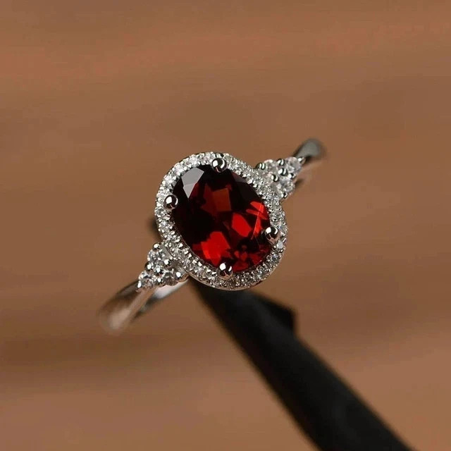 3.00Ct Oval Cut Lab Created Garnet Women’s Wedding Ring 14K White Gold Plated